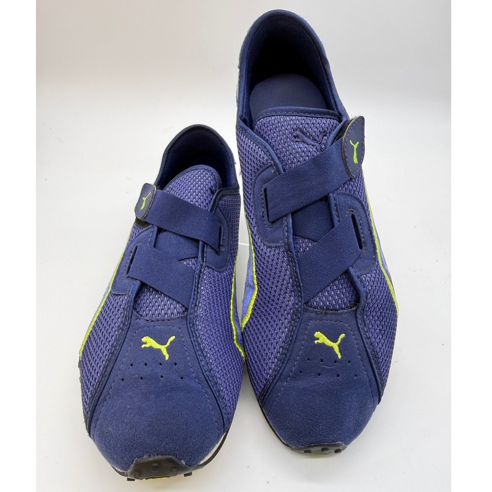 Puma Mostro Sport Sneakers Womens 9.5 Blue Lime Green Mesh Suede Y2K Athleisure